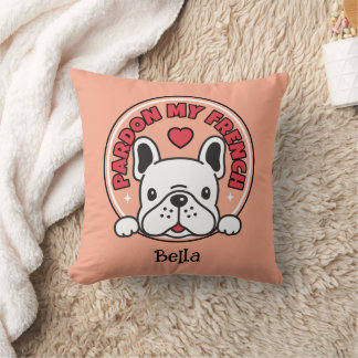 Coussin Citation drôle et nom personnalisé de Bouledogue F