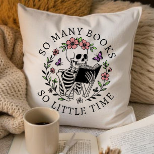 Coussin Citation drôle pour squelette amateur de livres