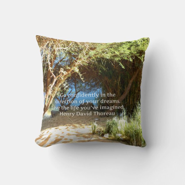 Coussin Citation du rêve motivationnel Henry David Thoreau (Recto)
