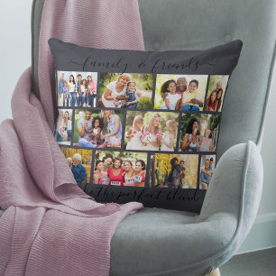 Coussin Citation Famille et Amis 12 Collage Photo Ardoise