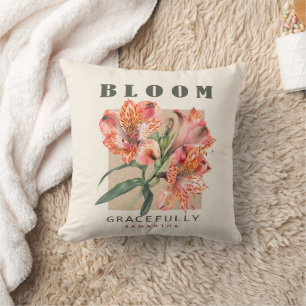 Coussin Citation florale estivale corail personnalisée