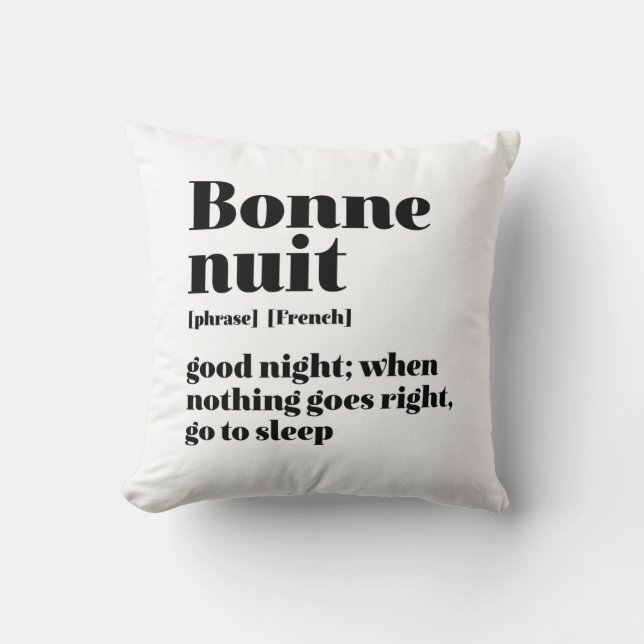 Coussin Citation française d'inspiration Bonne nuit Bonne  (Recto)