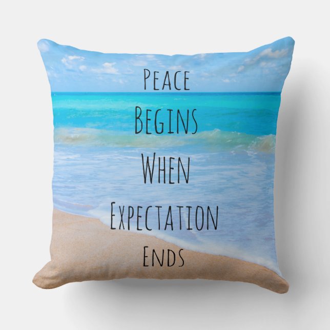 Coussin Citation inspirante avec scène de plage tropicale (Recto)