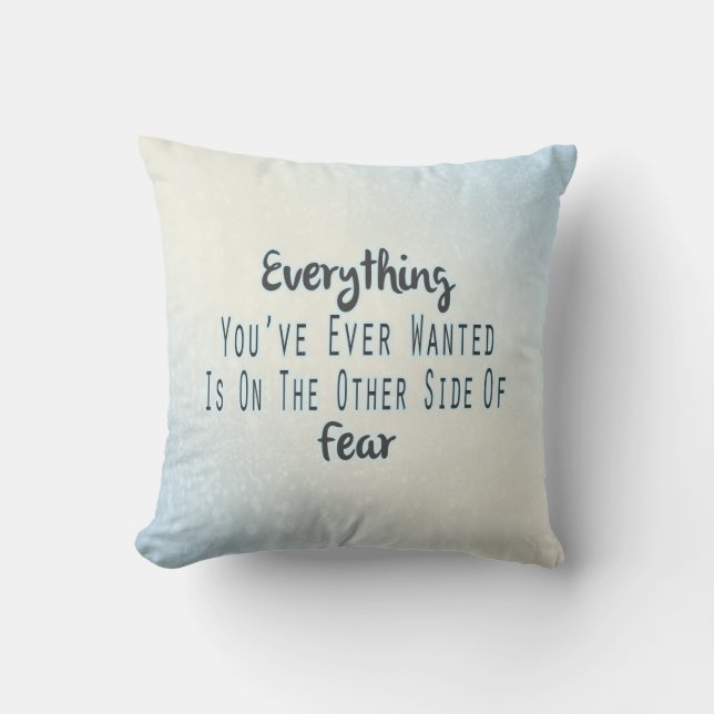 Coussin Citation inspirée, typographie bleue au sujet du (Recto)