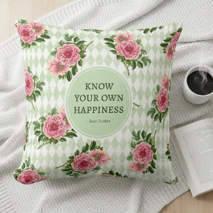 Coussin Citation Littéraire Florale Cottage Vert Sauge