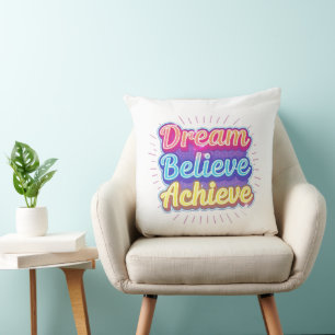 Coussin Citation motivationnelle néon 'Rêver croire réussi