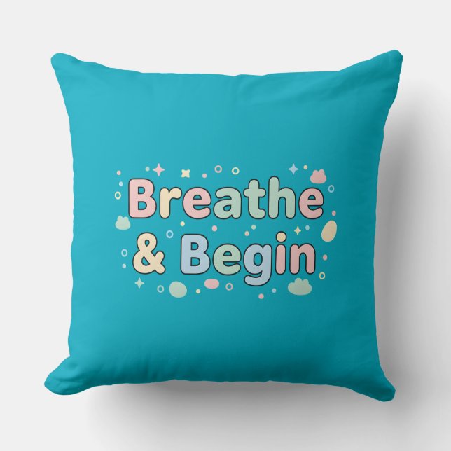 Coussin Citation Pastel Respirer & Commencer (Recto)