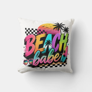 Coussin Citation Rétro Plage Babe Vibes Tropicales Colorée