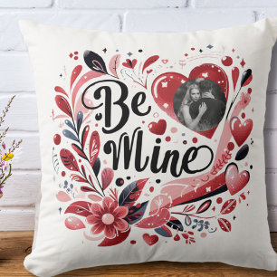 Coussin Citation romantique "Soyez à moi" Coeur rouge fonc