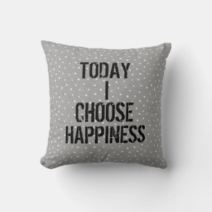 Coussin Citation sur le bonheur avec des pois