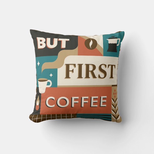Coussin Citations de café coloré (Recto)
