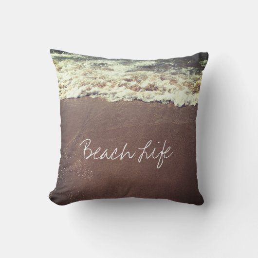 Coussin Citations Vie Plage Vagues Océan Côtière Sableuse  (Recto)