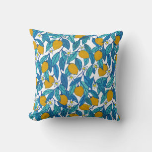 Coussin Citron fleuri : Aquarelle Florale Design.