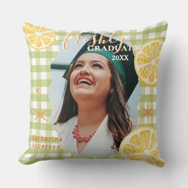 Coussin Citron Gingham fraîchement diplômé  (Recto)