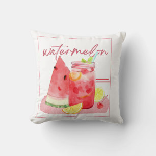 Coussin Citronnade à la pastèque en art aquarelle