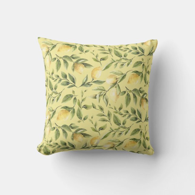 Coussin Citrons et Feuilles | jaune | (Recto)