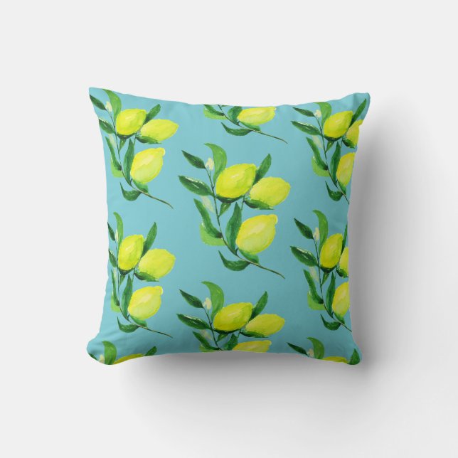 Coussin Citrons et turquoise du feuille | (Recto)