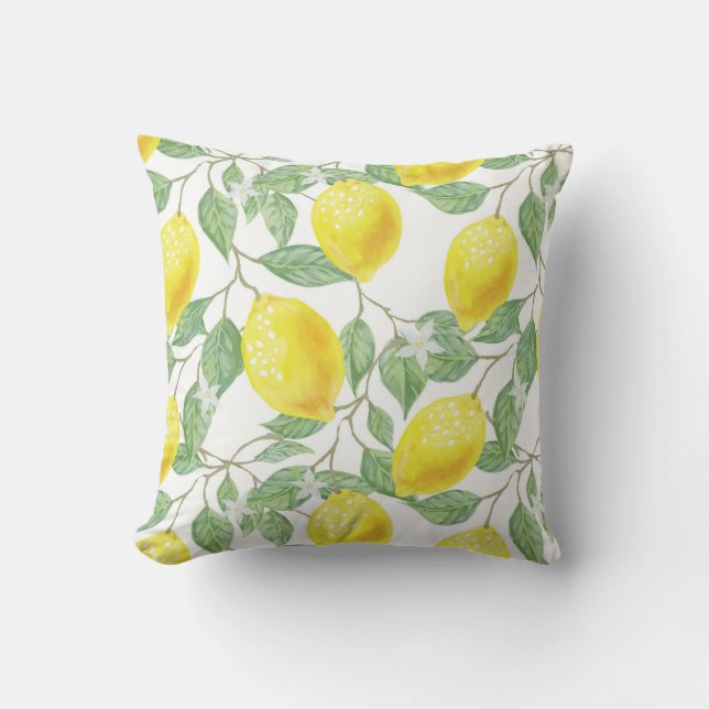 Coussin Citrons Feuilles Et Fleur (Recto)