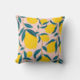 Coussin citrons illustrés : motif transparent rose