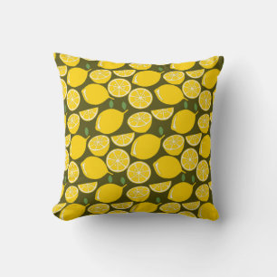 Coussin Citrons jaunes et motif vert olive : Citrus modern