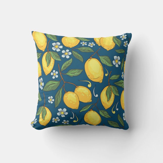 Coussin Citrons jaunes : Motif de fruits tropicaux. (Recto)