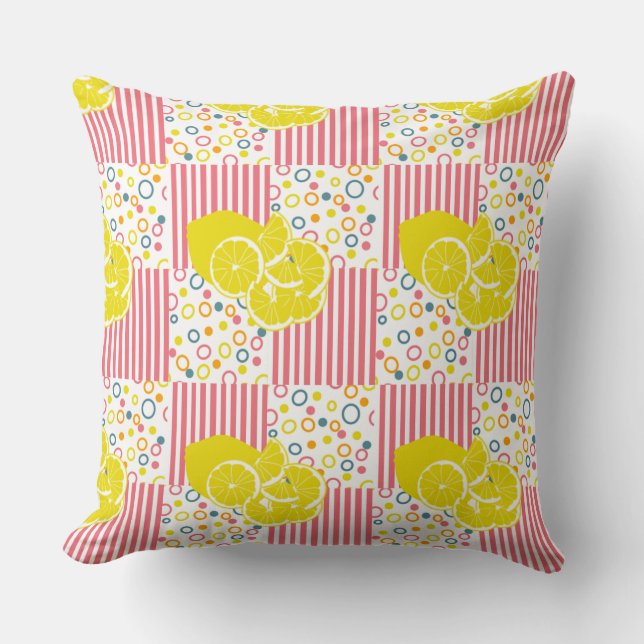 Coussin Citrons jaunes Pink Stripes Checks été (Recto)