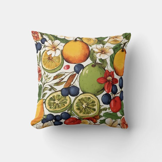 Coussin Citrons méditerranéens, citrons et fleurs. Peints (Recto)