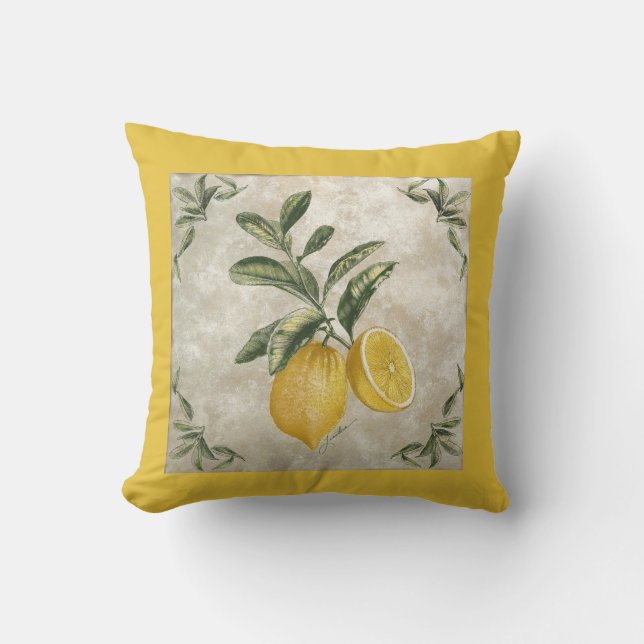 Coussin Citrons Vintages crachés rustiques (Recto)
