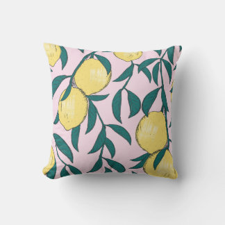 Coussin Citrons vintages : Motif d'aquarelle à main.