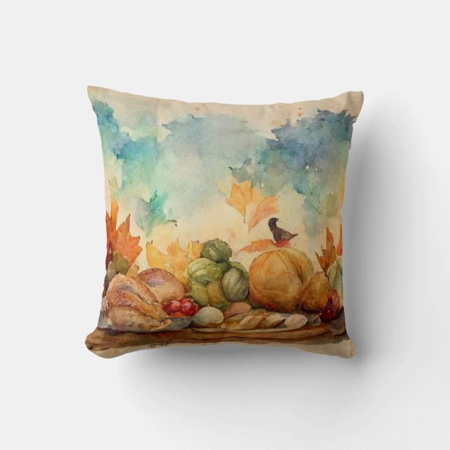 Coussin Citrouille Aquarelle Orange Fermette Rustique Auto (Recto)