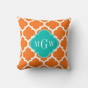 Coussin Citrouille Blanc Marocain #5 Turquoise 3 Monogramm