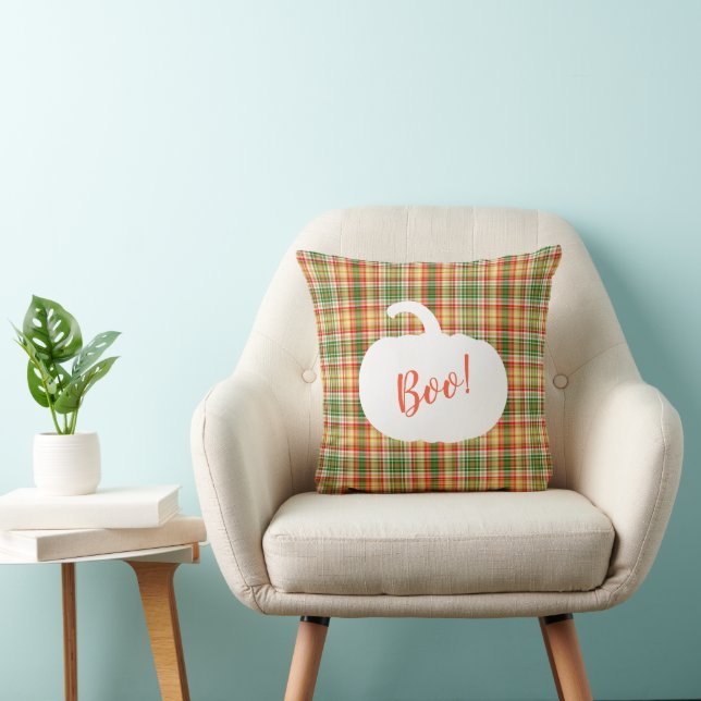 Coussin Citrouille carreaux Halloween Boo (Chaise)