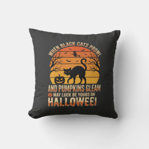 Coussin Citrouille Chat Noir Halloween Design Vectoriel