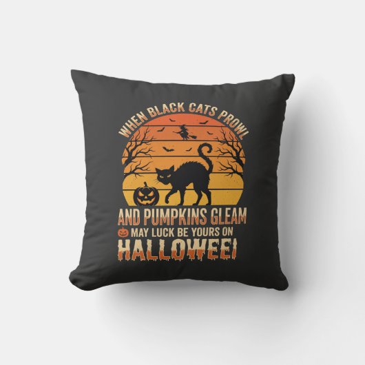 Coussin Citrouille Chat Noir Halloween Design Vectoriel (Recto)