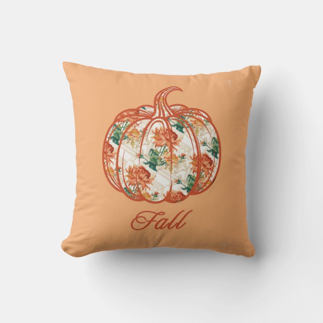Coussin Citrouille dans un motif de chrysanthème (Recto)