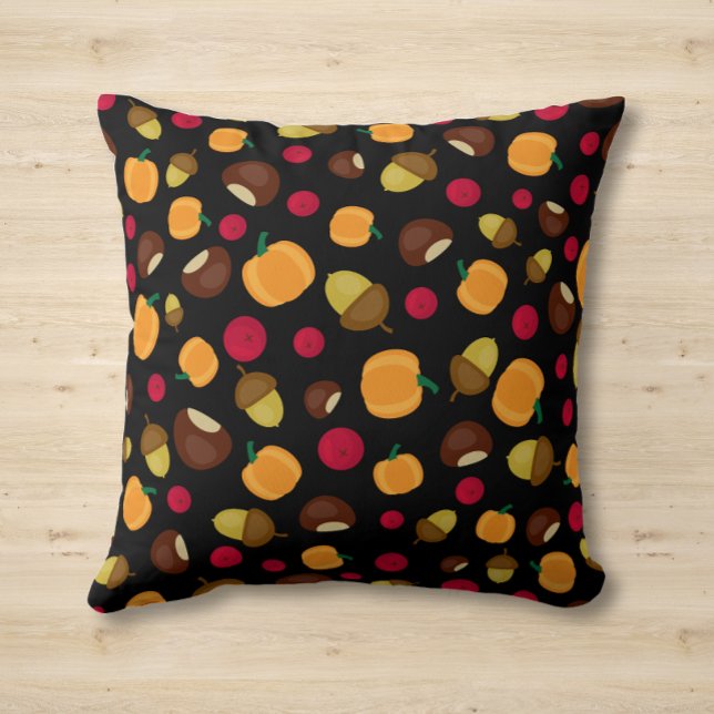 Coussin Citrouille d'automne Acorn Berries Motif Noir (Créateur téléchargé)