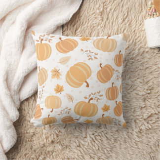 Coussin Citrouille d'automne et Motif pastel de feuilles