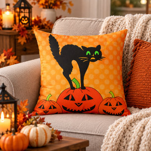 Coussin Citrouille de chat noir Halloween Jack O' Lantern