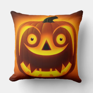 Coussin Citrouille de Halloween avec visage effrayant