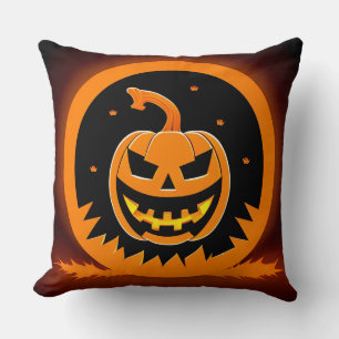 Coussin Citrouille de Halloween avec visage effrayant
