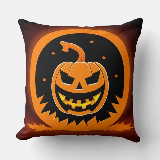 Coussin Citrouille de Halloween avec visage effrayant (Recto)