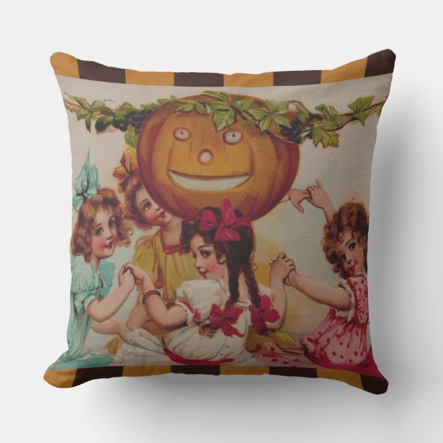 Coussin Citrouille de la fête d'Halloween vintage (Recto)