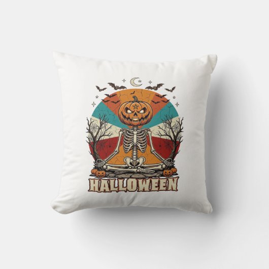 Coussin Citrouille de méditation d'Halloween Squelette Rét (Recto)