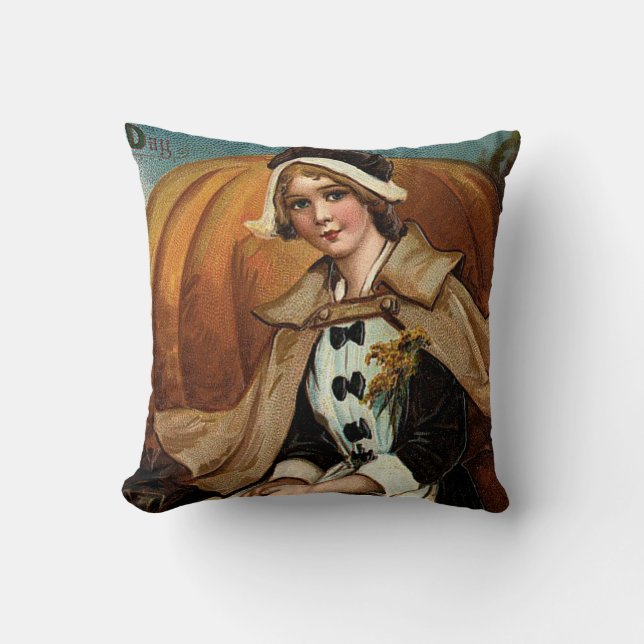 Coussin Citrouille de pèlerins - Feuilles automnales (Recto)