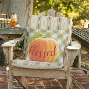 Coussin Citrouille de récolte d'automne bénie sur Gingham