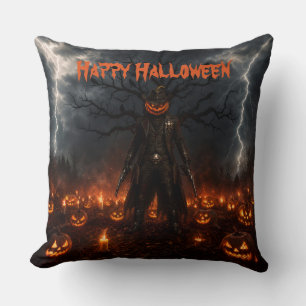 Coussin Citrouille de sheriff cowboy d'Halloween effrayant