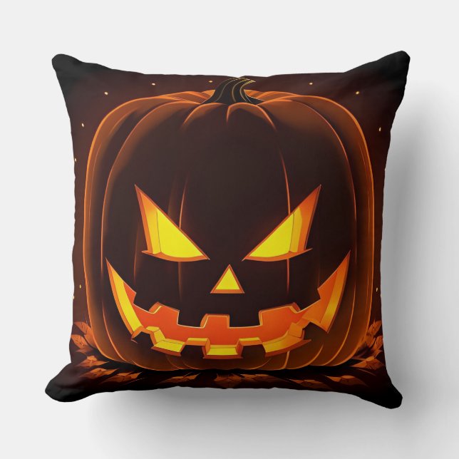 Coussin Citrouille d'Halloween avec visage effrayant (Recto)