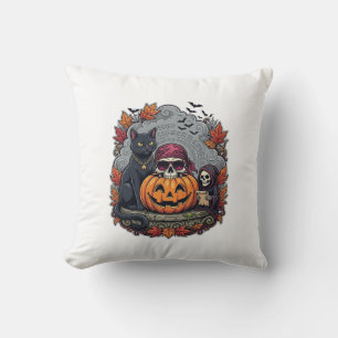 Coussin Citrouille d'Halloween Chat Crâne Faucheuse Automn