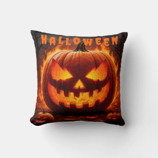 Coussin Citrouille d'Halloween effrayante avec Flamme