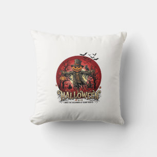 Coussin Citrouille d'Halloween Épouvantail Corbeau Chauves